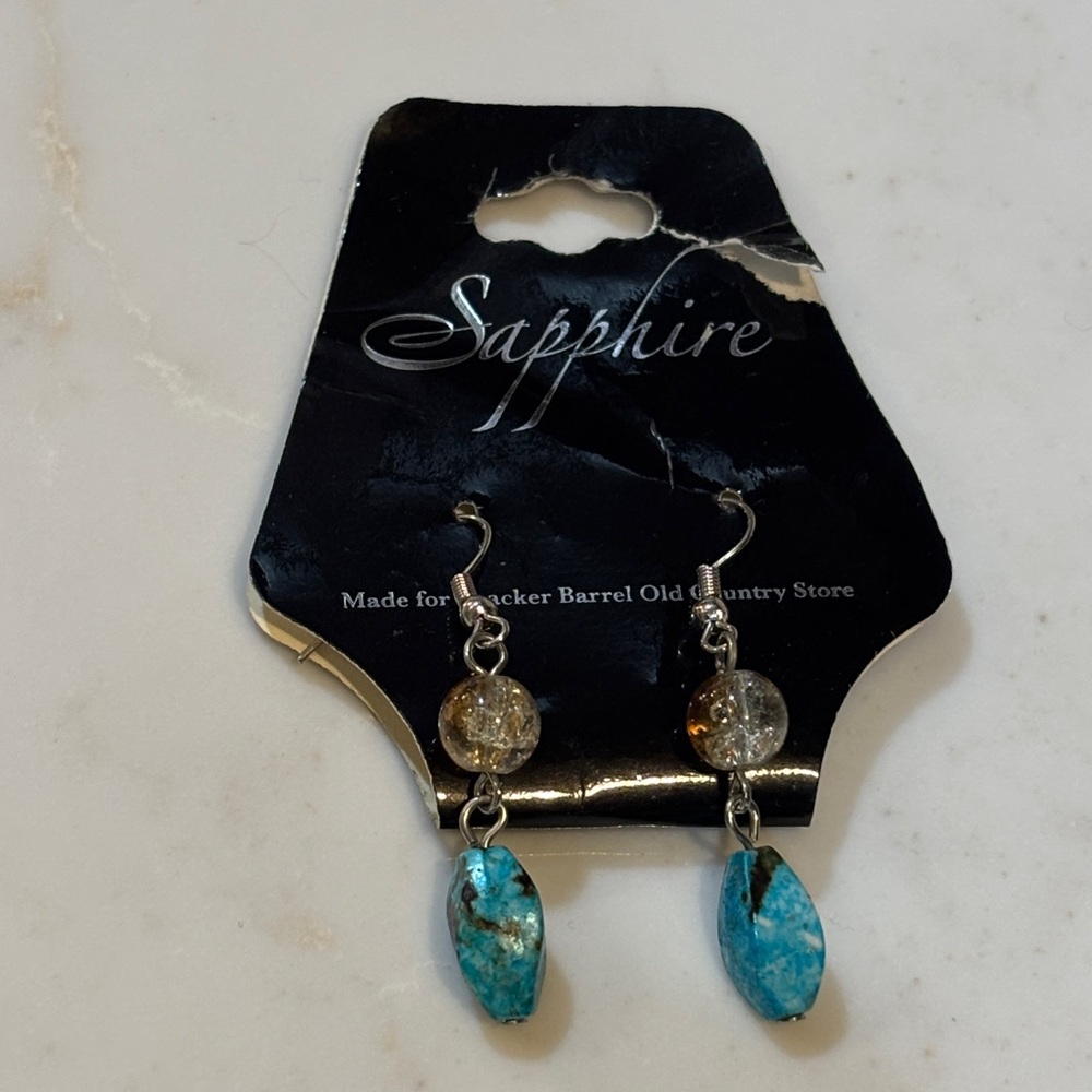 Vintage Turquoise & Silver Dangle Earrings Boho Southwestern Statement EUC